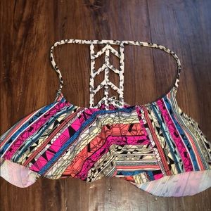 PINK tribal rainbow print bikini top